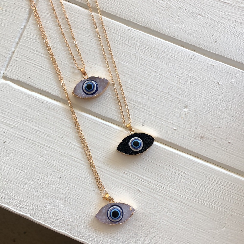 Gold Black Rock Evil Eye Necklace